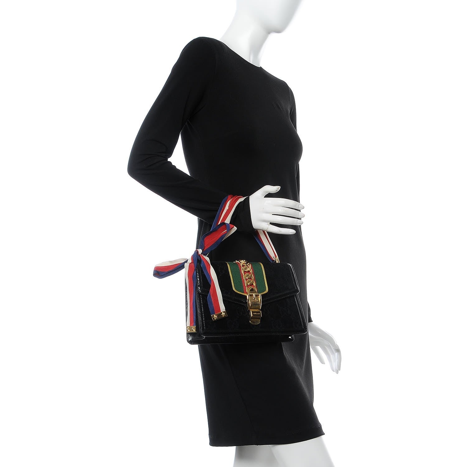Gucci Velvet GG Monogram Small Sylvie Shoulder Bag Black 3 of 8