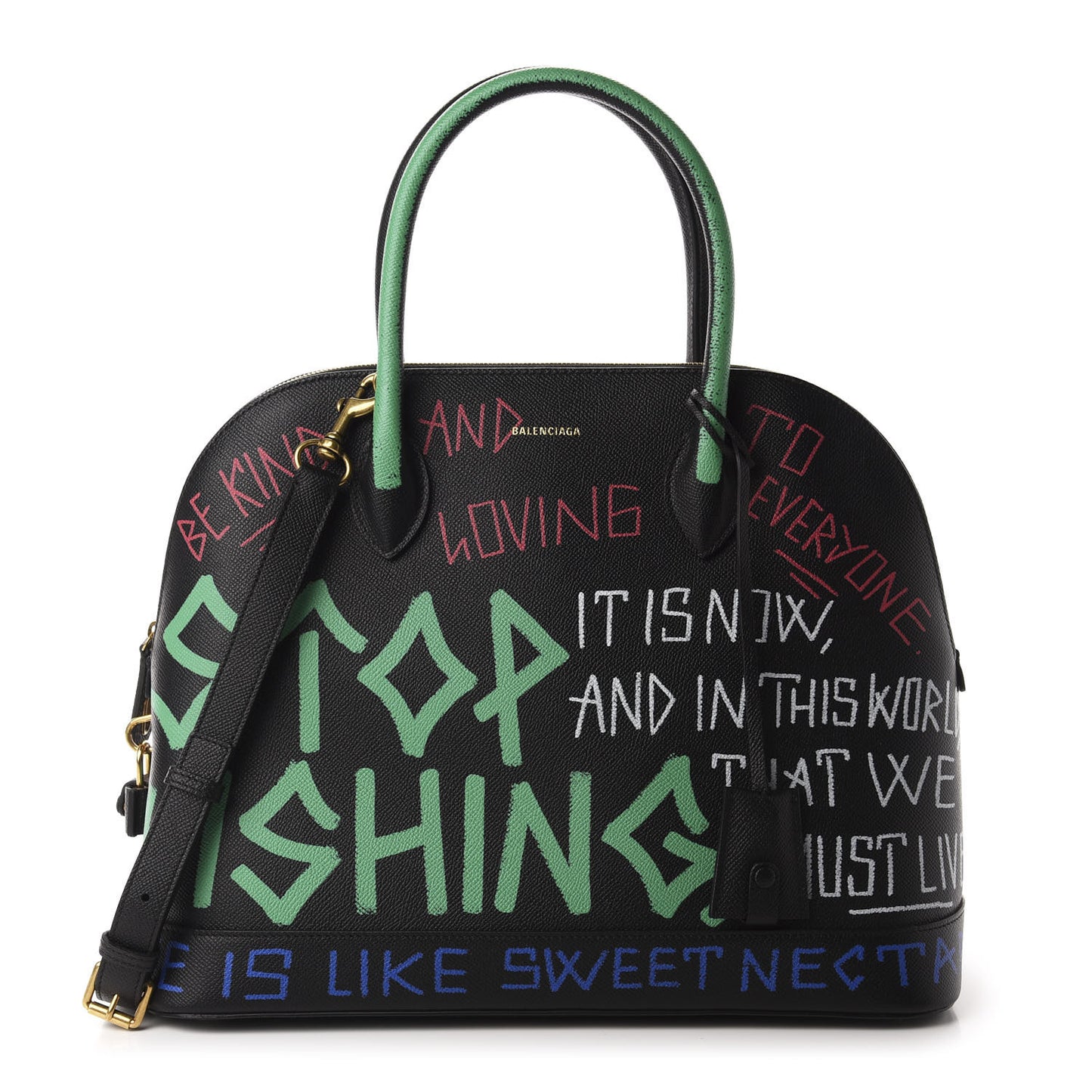 Signature Grained Calfskin Graffiti M Ville Top Handle Bag Black Multicolor
