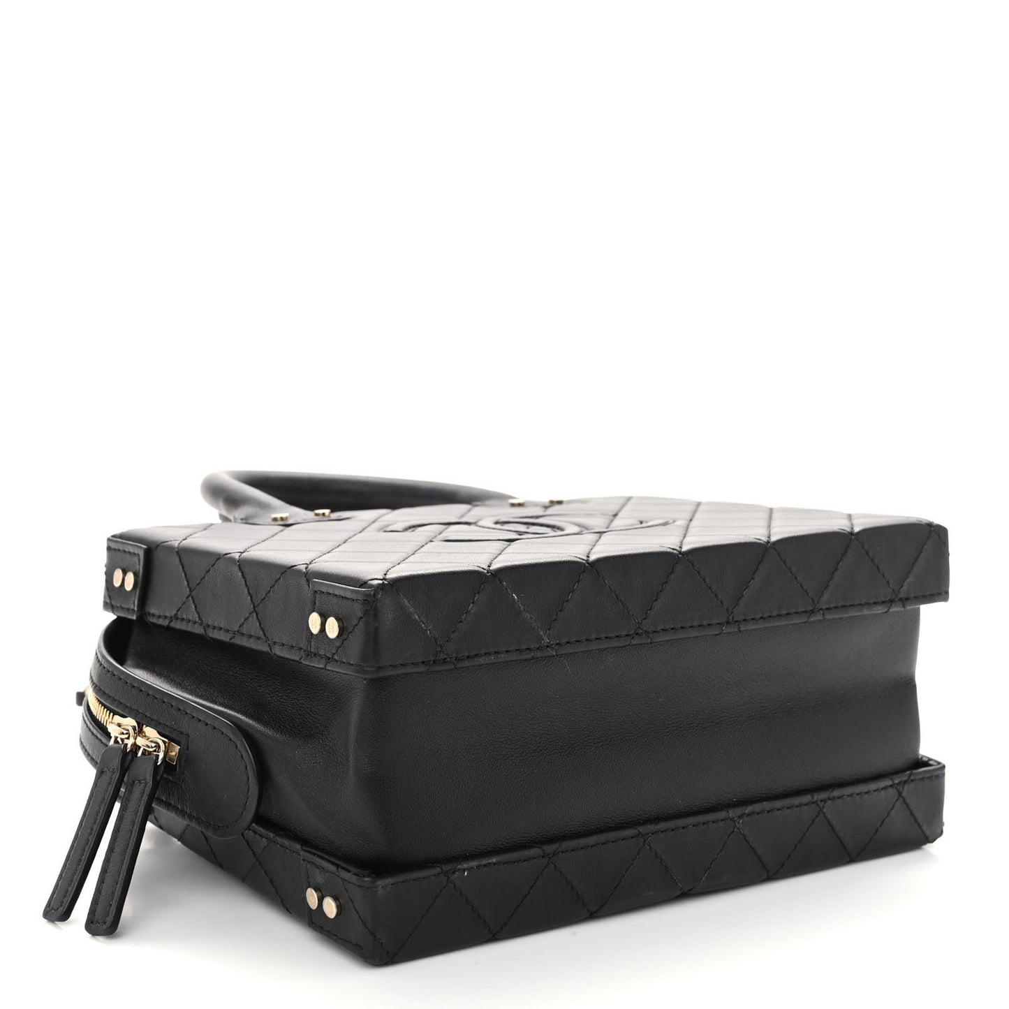 Calfskin Quilted Studded Square Vanity Case Black