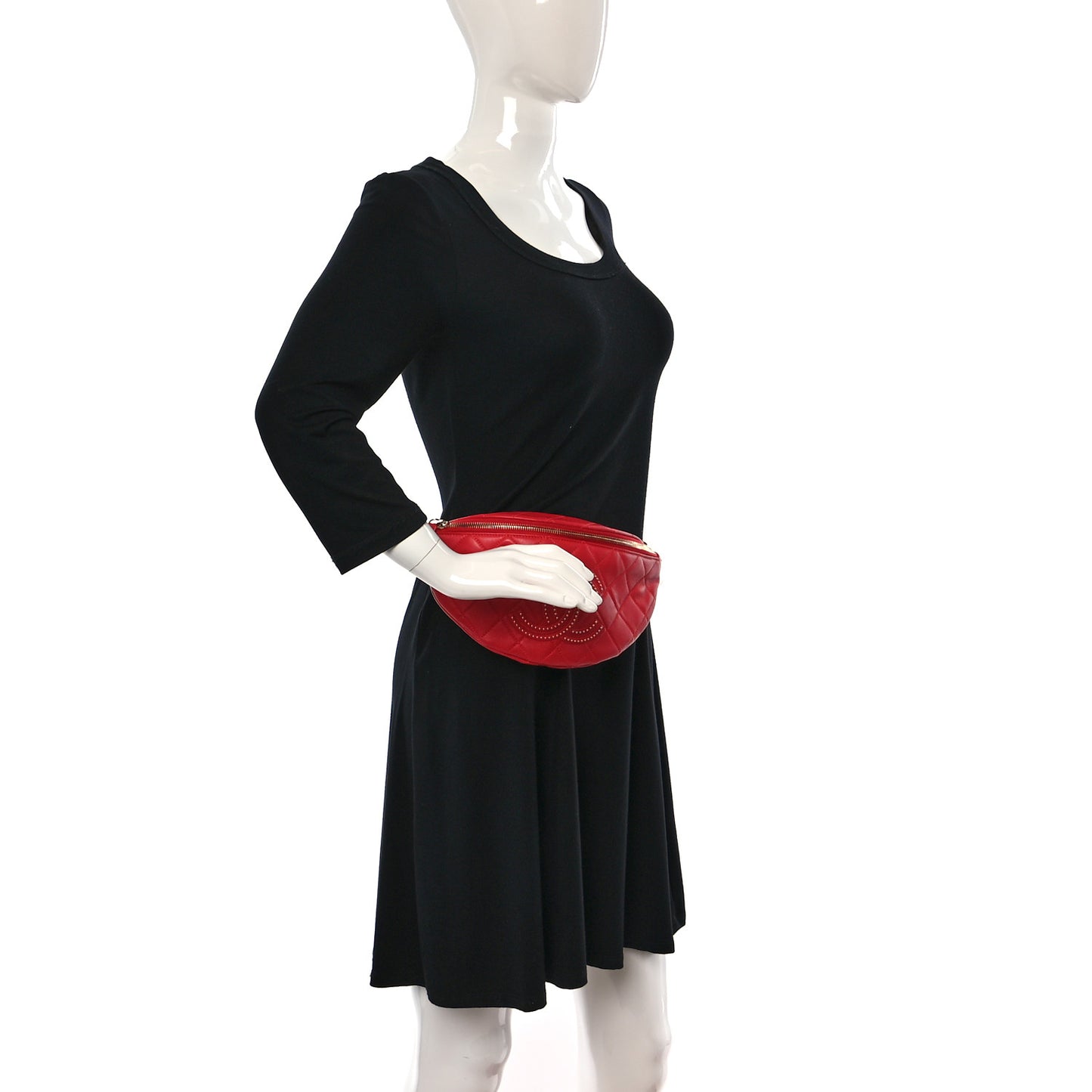 Lambskin Quilted Studded Waist Bag Red