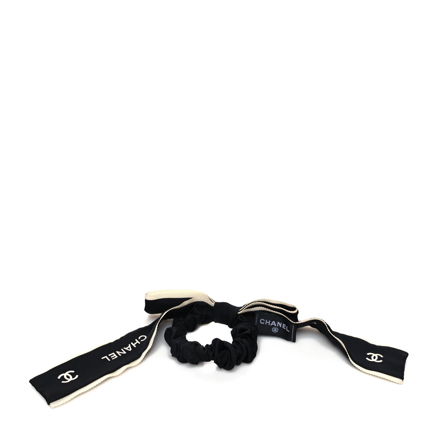 Chanel Silk CC Hair Tie Black Ecru 2 of 3