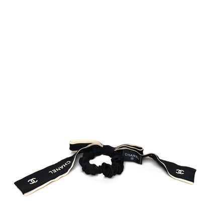 Chanel Silk CC Hair Tie Black Ecru 2 of 3