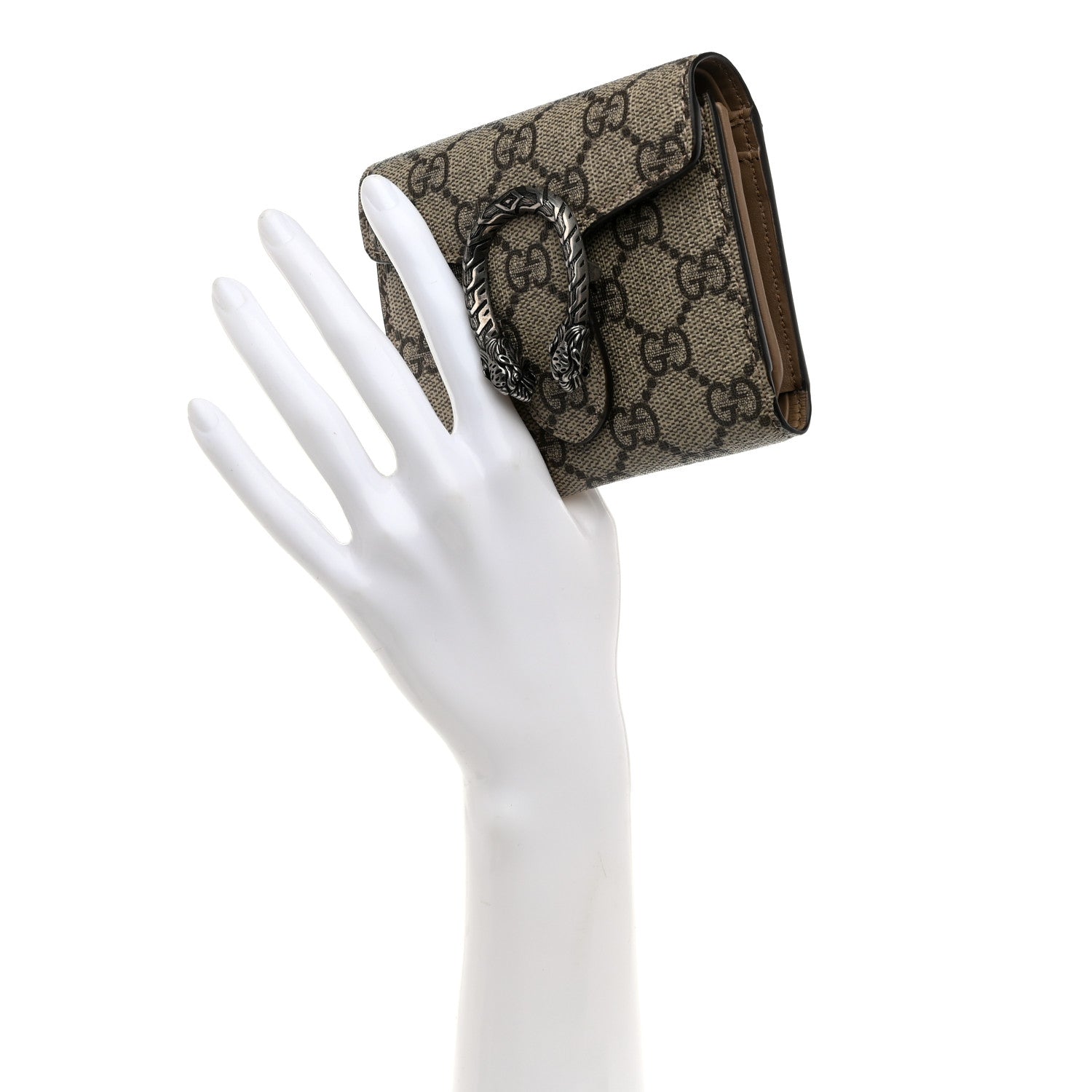 Gucci GG Supreme Monogram Dionysus Card Case Wallet Beige Taupe 2 of 7