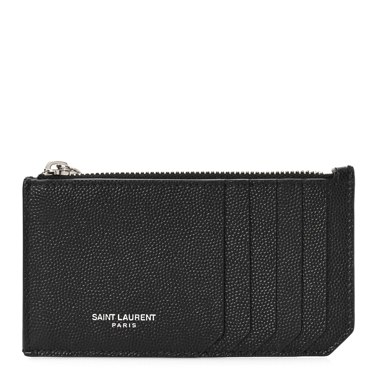 Grained Calfskin 5 Fragments Zip Pouch Card Holder Black