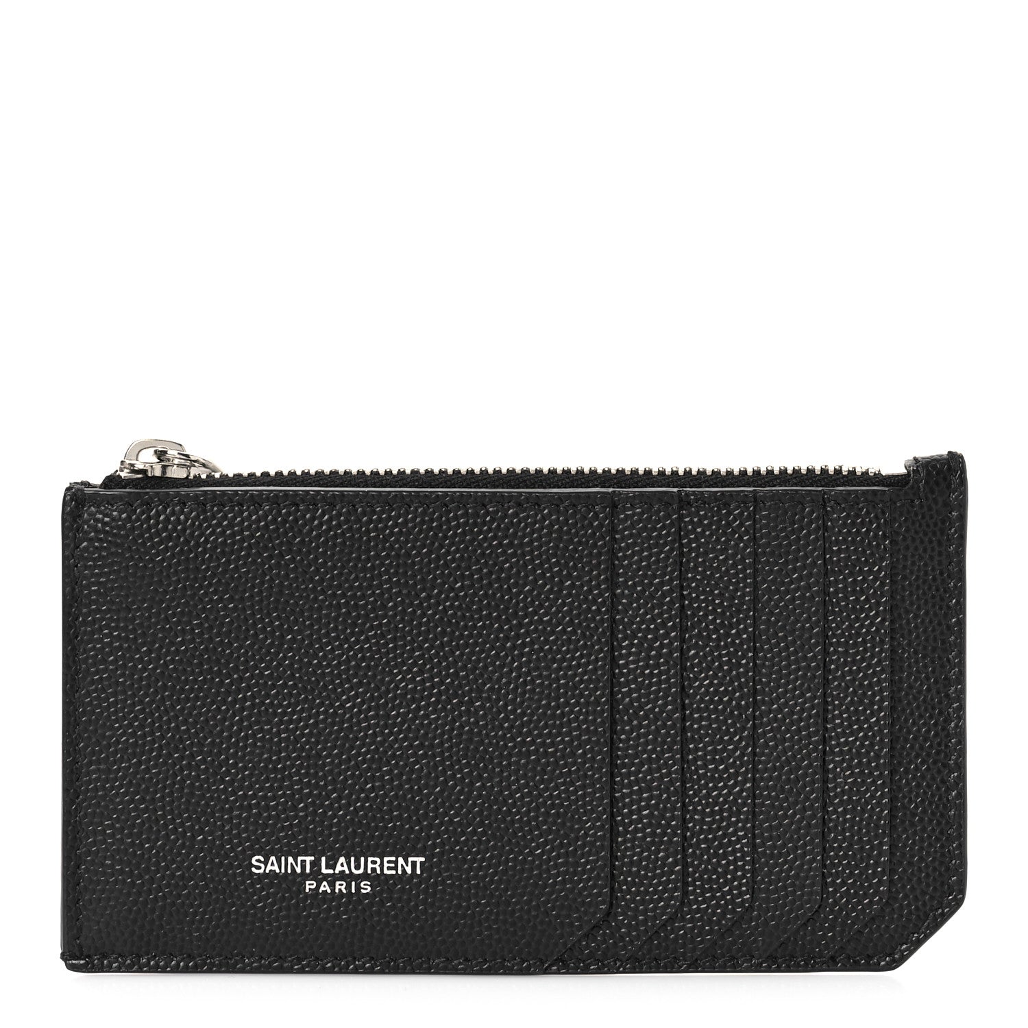 Saint Laurent Grained Calfskin 5 Fragments Zip Pouch Card Holder Black 1 of 9