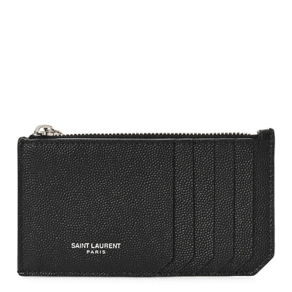Saint Laurent Grained Calfskin 5 Fragments Zip Pouch Card Holder Black 1 of 9
