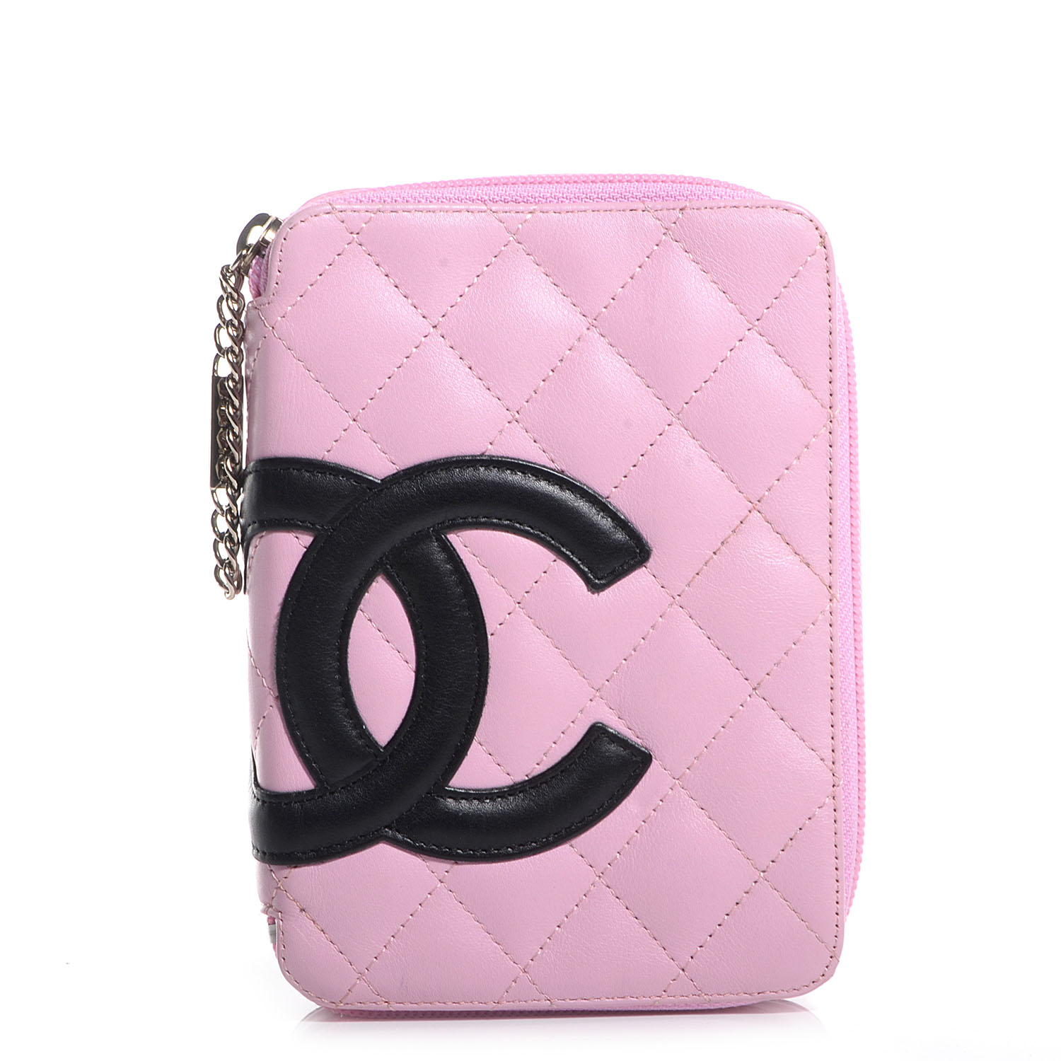 Chanel Calfskin Quilted Cambon Zip Around Makeup Pouch Pink Black 1 of 7