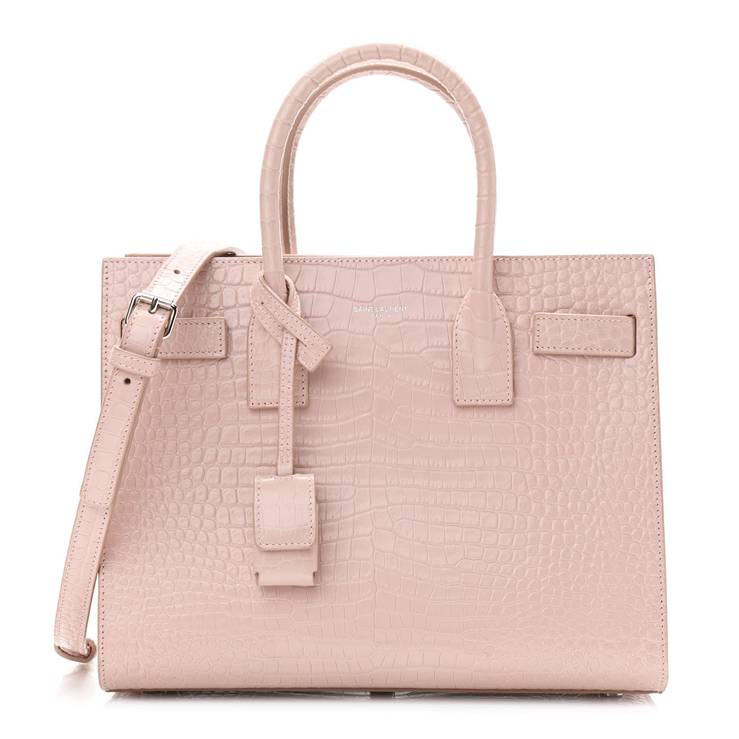 Saint Laurent Calfskin Crocodile Embossed Baby Sac De Jour Rose Antic 1 of 10