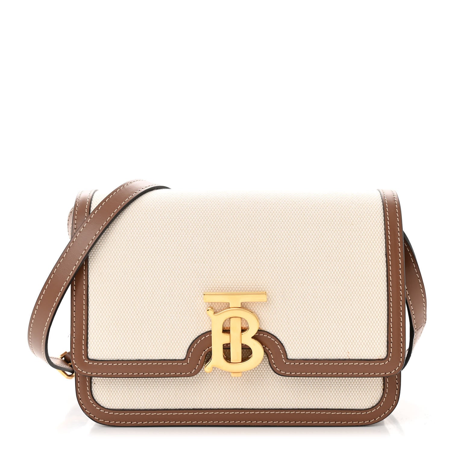 Burberry Canvas Calfskin Small TB Bag Natural 1 of 12