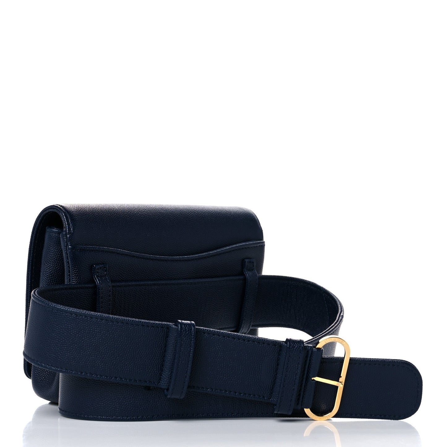 Grained Calfskin Embroidered Captain Gold Flap Belt Bag Navy