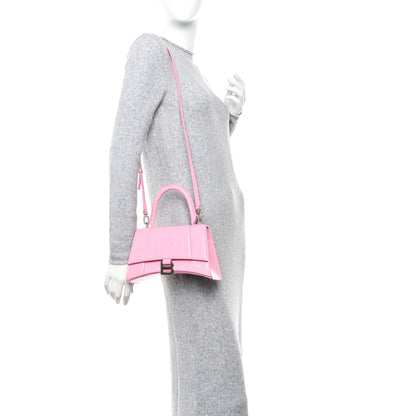Balenciaga Semi Shiny Calfskin Crocodile Embossed Small Hourglass Top Handle Bag Pink 2 of 10
