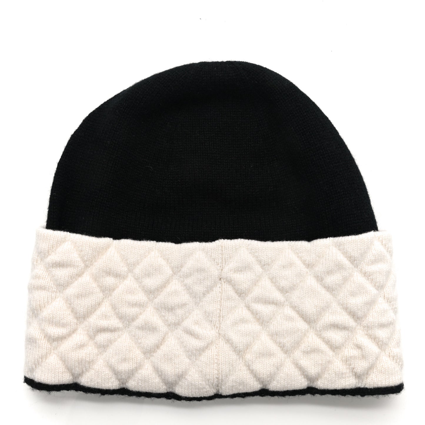Cashmere Quilted CC Beanie Hat Black White