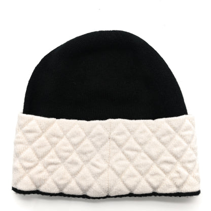 Chanel Cashmere Quilted CC Beanie Hat Black White 3 of 5