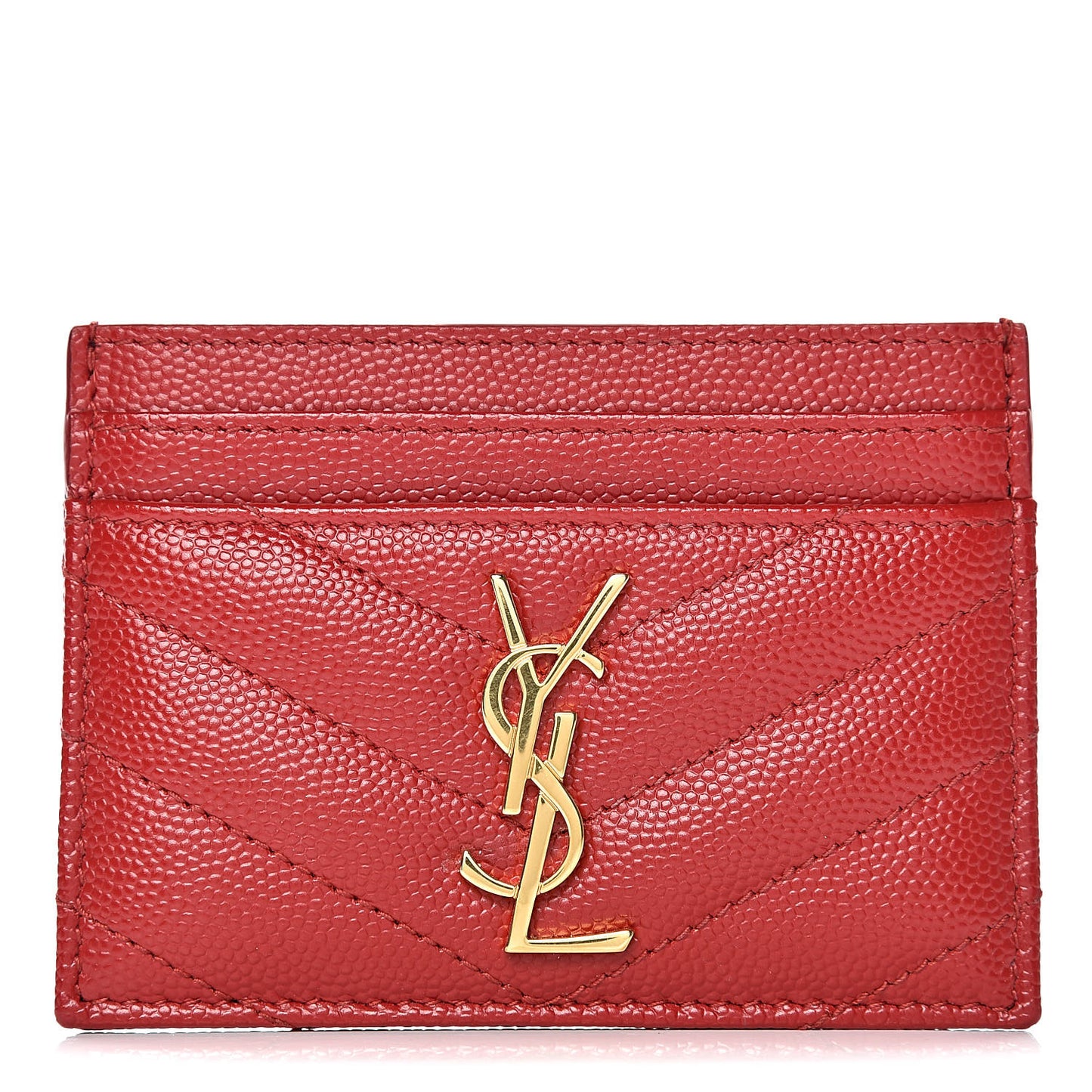 Grain De Poudre Matelasse Chevron Monogram Credit Card Case New Red