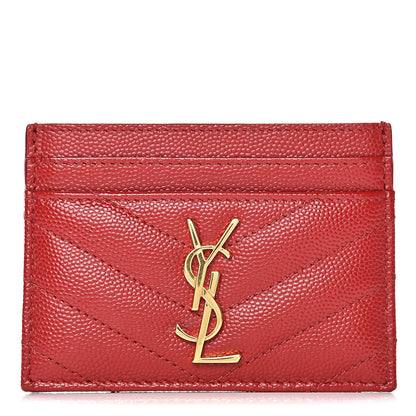 Saint Laurent Grain De Poudre Matelasse Chevron Monogram Credit Card Case New Red 1 of 9