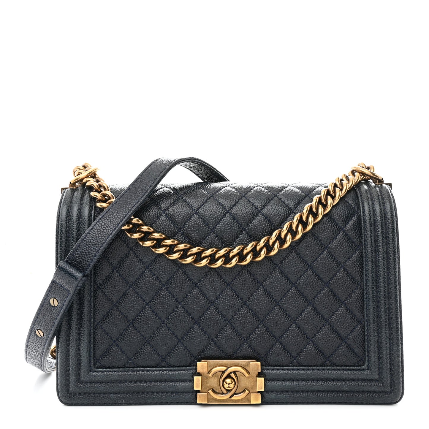 Caviar Quilted New Medium Boy Flap Navy