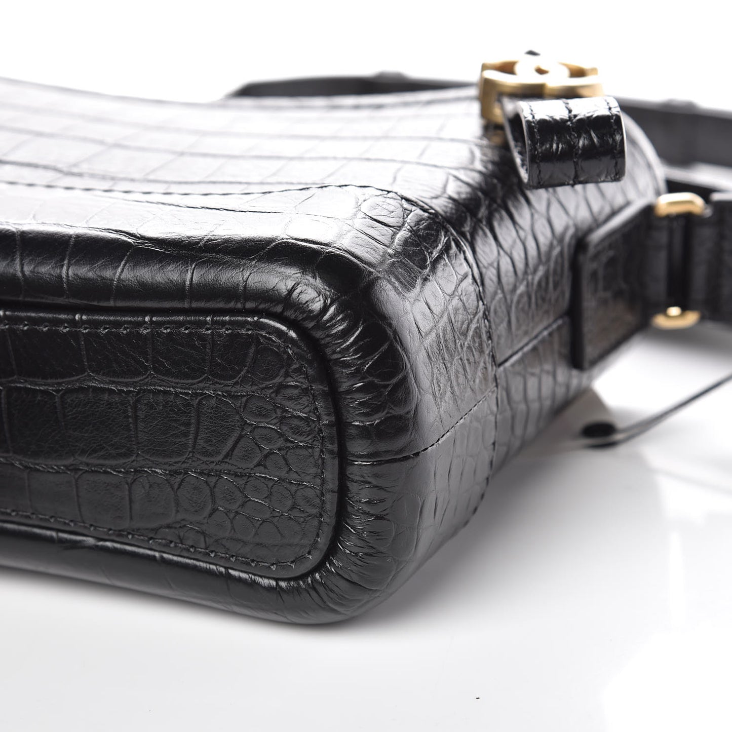 Calfskin Crocodile Embossed Small Gabrielle Cocodile Hobo Black