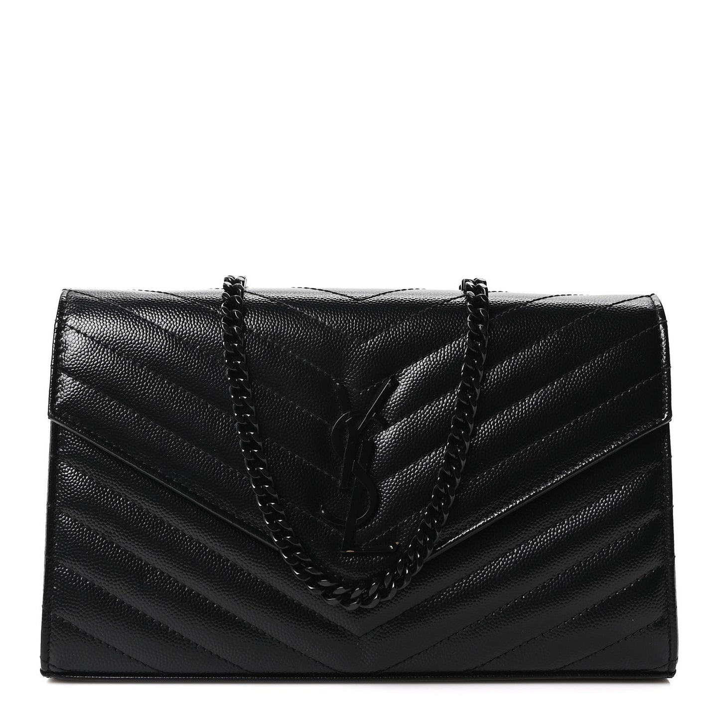Grain De Poudre Matelasse Chevron Monogram Monochrome Chain Wallet Black