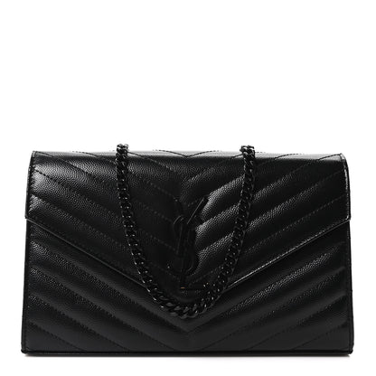 Saint Laurent Grain De Poudre Matelasse Chevron Monogram Monochrome Chain Wallet Black 1 of 10