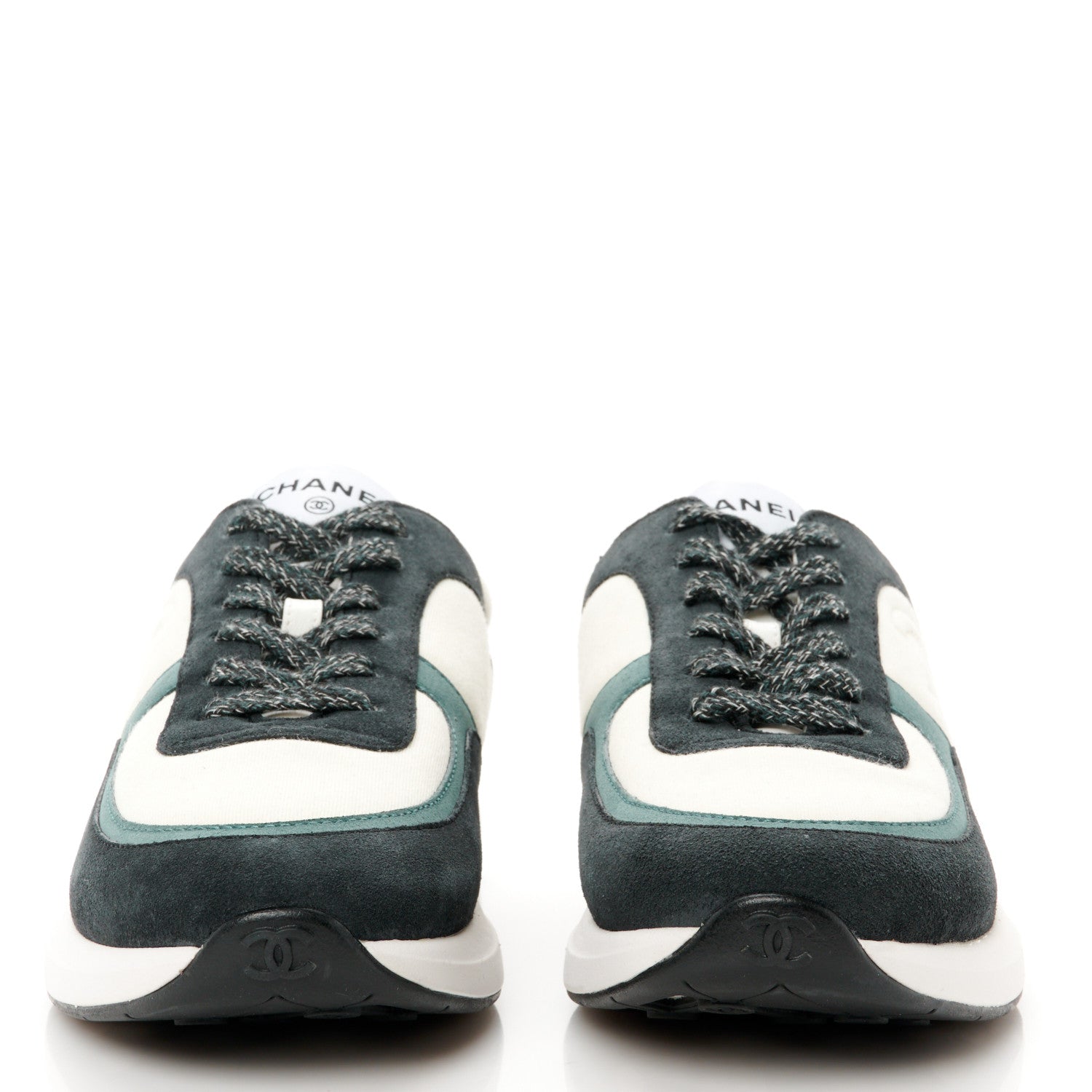 Chanel Suede Calfskin Fabric CC Sneakers 39 Dark Grey 2 of 9