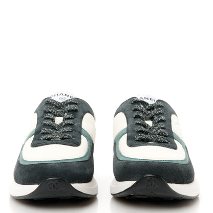 Chanel Suede Calfskin Fabric CC Sneakers 39 Dark Grey 2 of 9