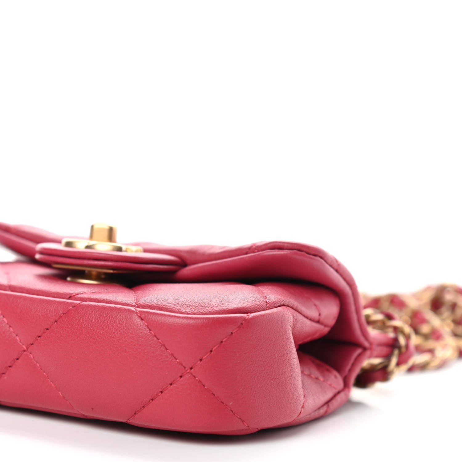 Chanel Calfskin Quilted Lady Handle Flap Card Holder With Chain Dark Pink 10 of 12