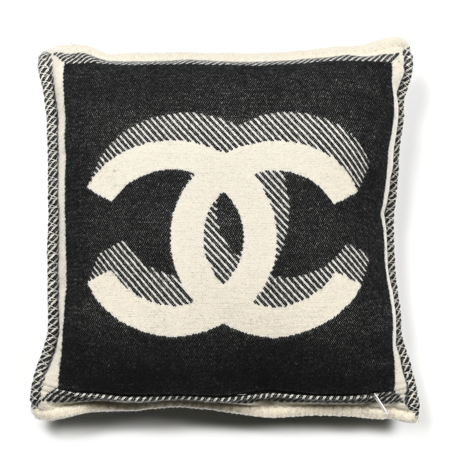 Chanel Merino Wool Cashmere CC Pillow Beige Black 2 of 3