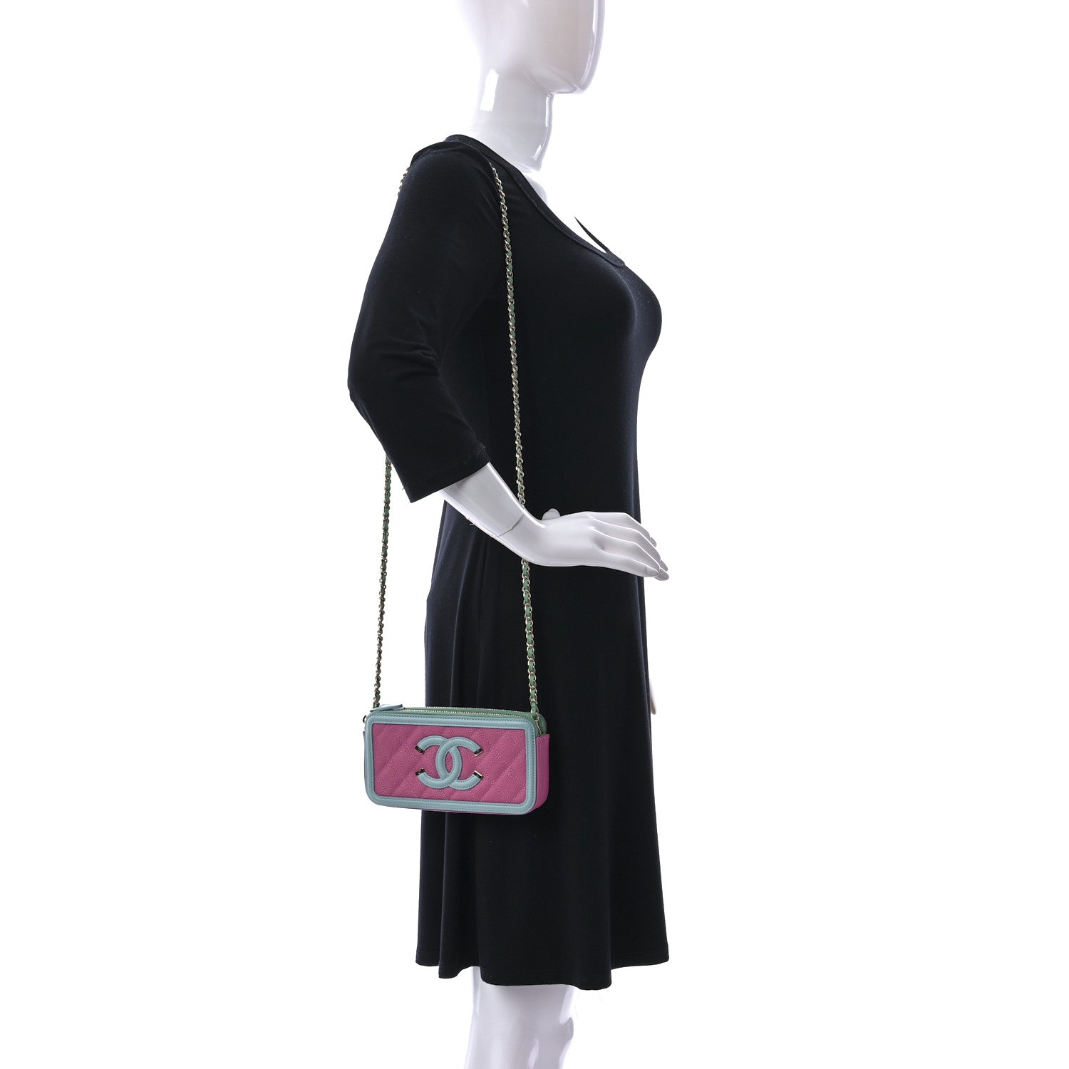 Chanel Caviar Quilted CC Filigree Clutch With Chain Pink Green Blue 2 of 10