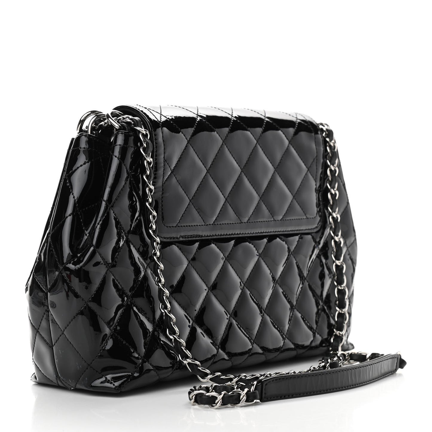 Patent Quilted Large Coco Shine Accordion Flap Black