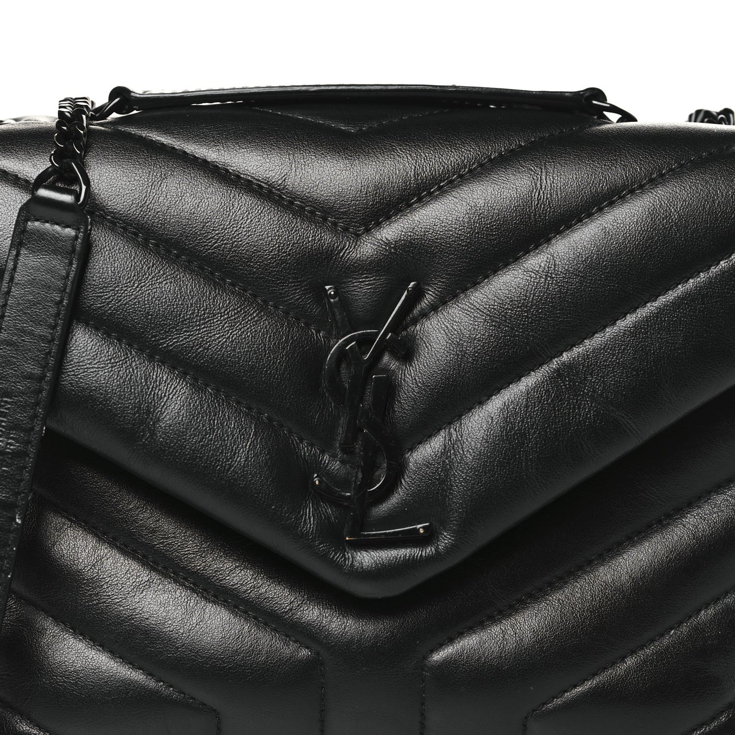 Calfskin Y Quilted Monogram Monochrome Small Loulou Chain Satchel Black