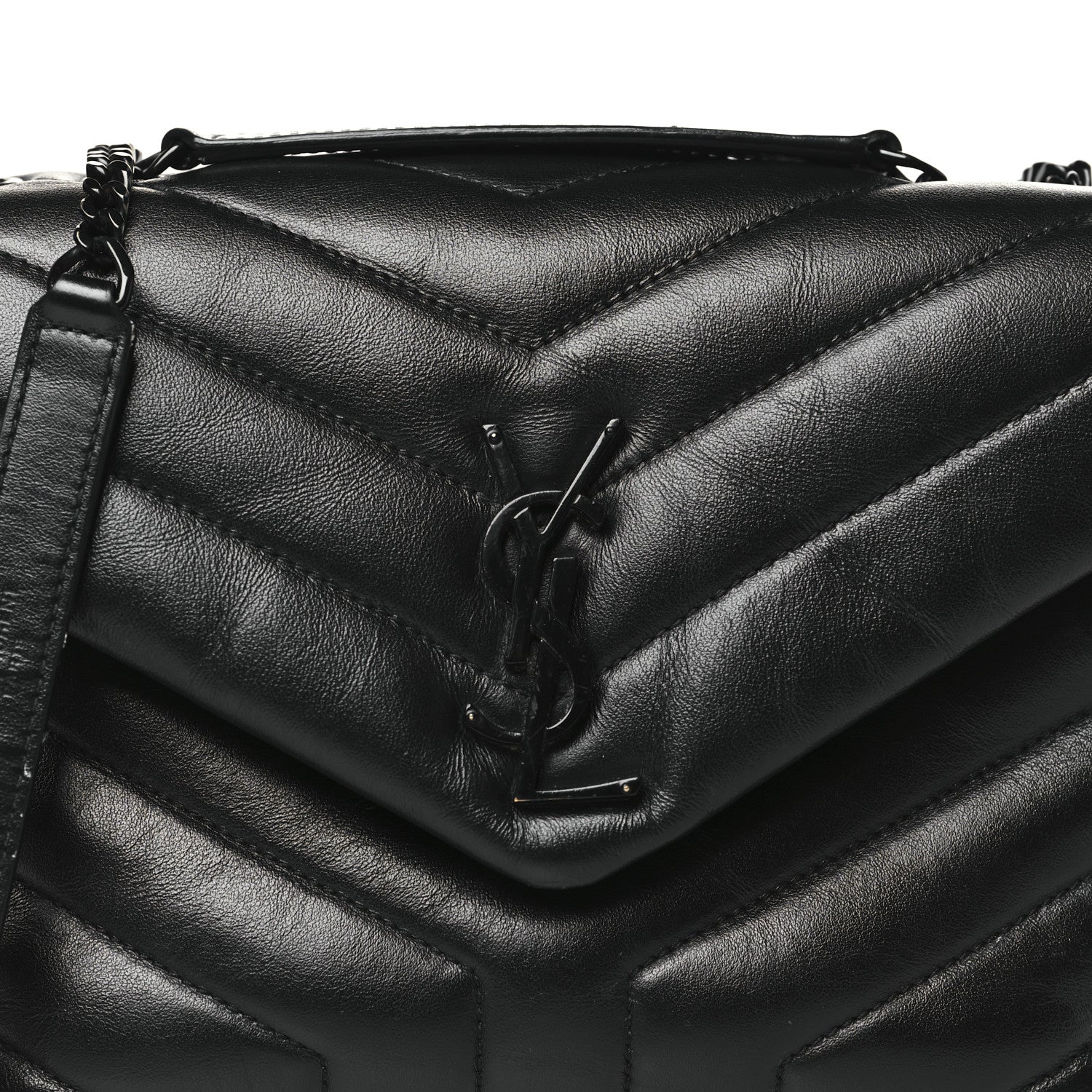 Saint Laurent Calfskin Y Quilted Monogram Monochrome Small Loulou Chain Satchel Black 8 of 12