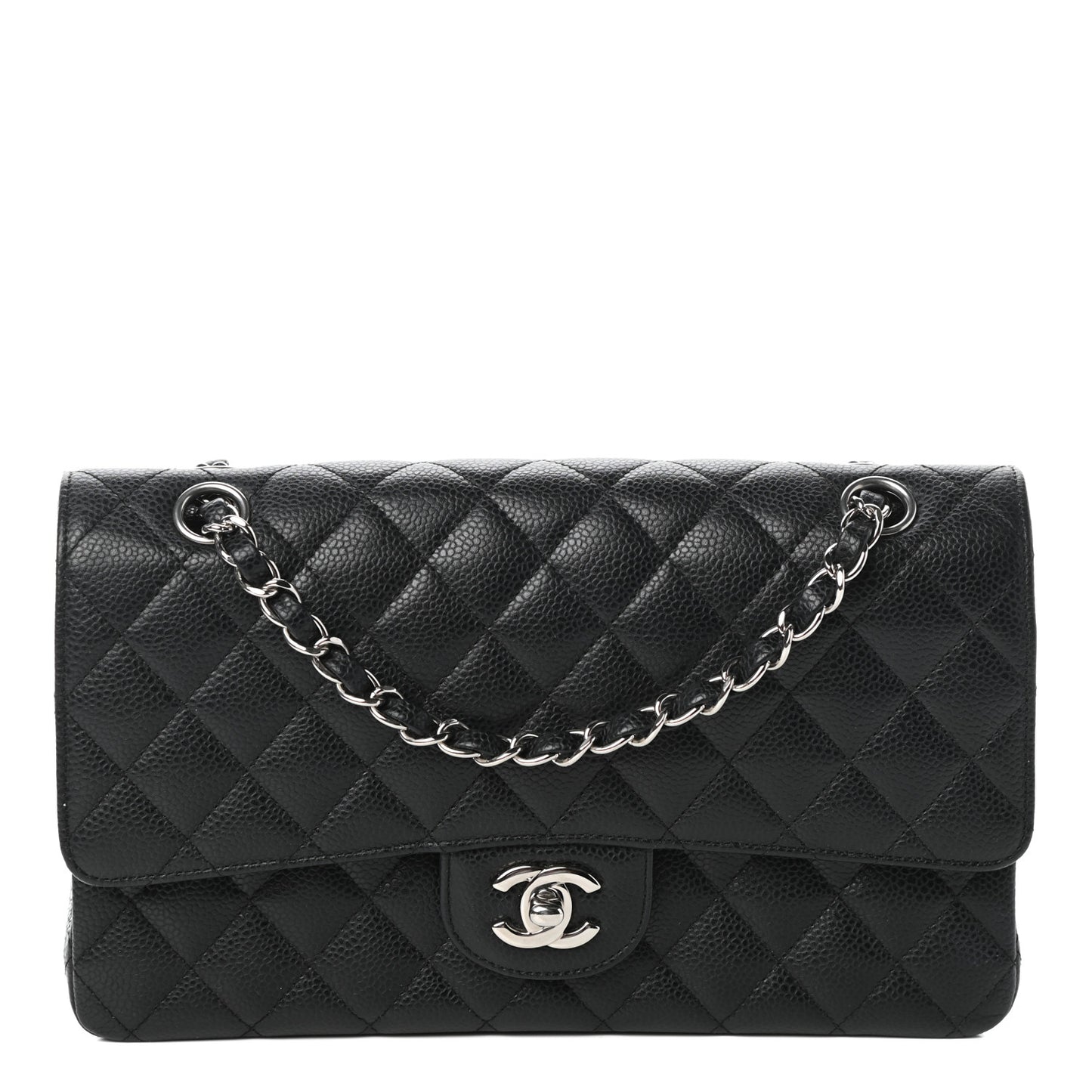 Caviar Quilted Medium Double Flap Black
