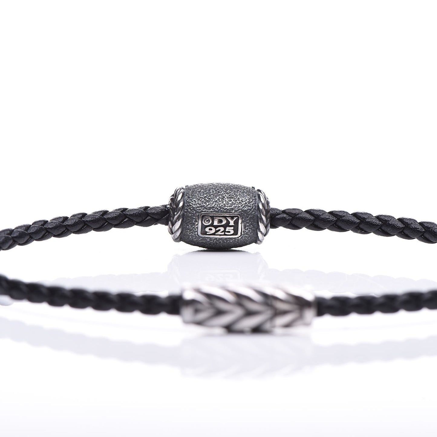 Sterling Silver Black Diamond Leather Chevron Bracelet