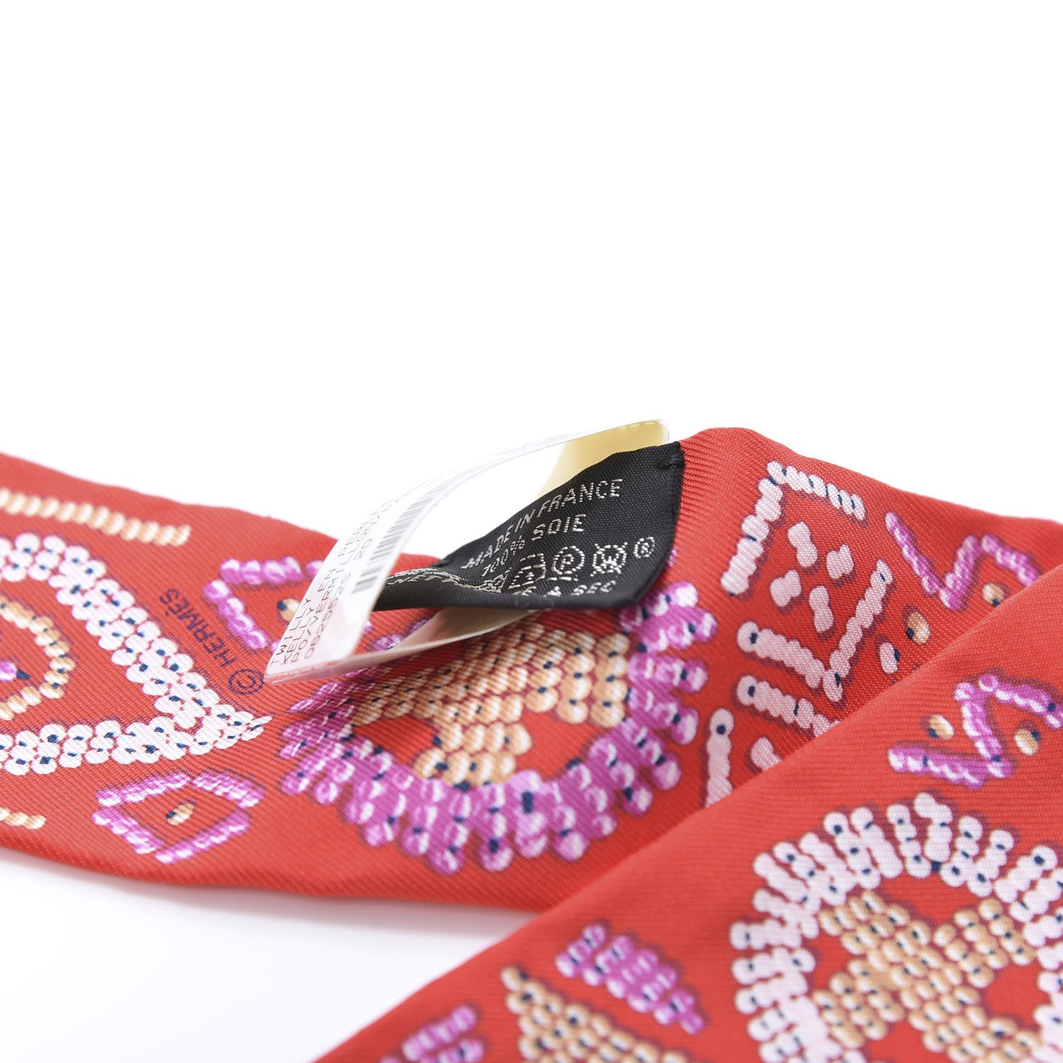 Hermes Silk Kelly En Perles Twilly Vermillon Parme 2 of 4