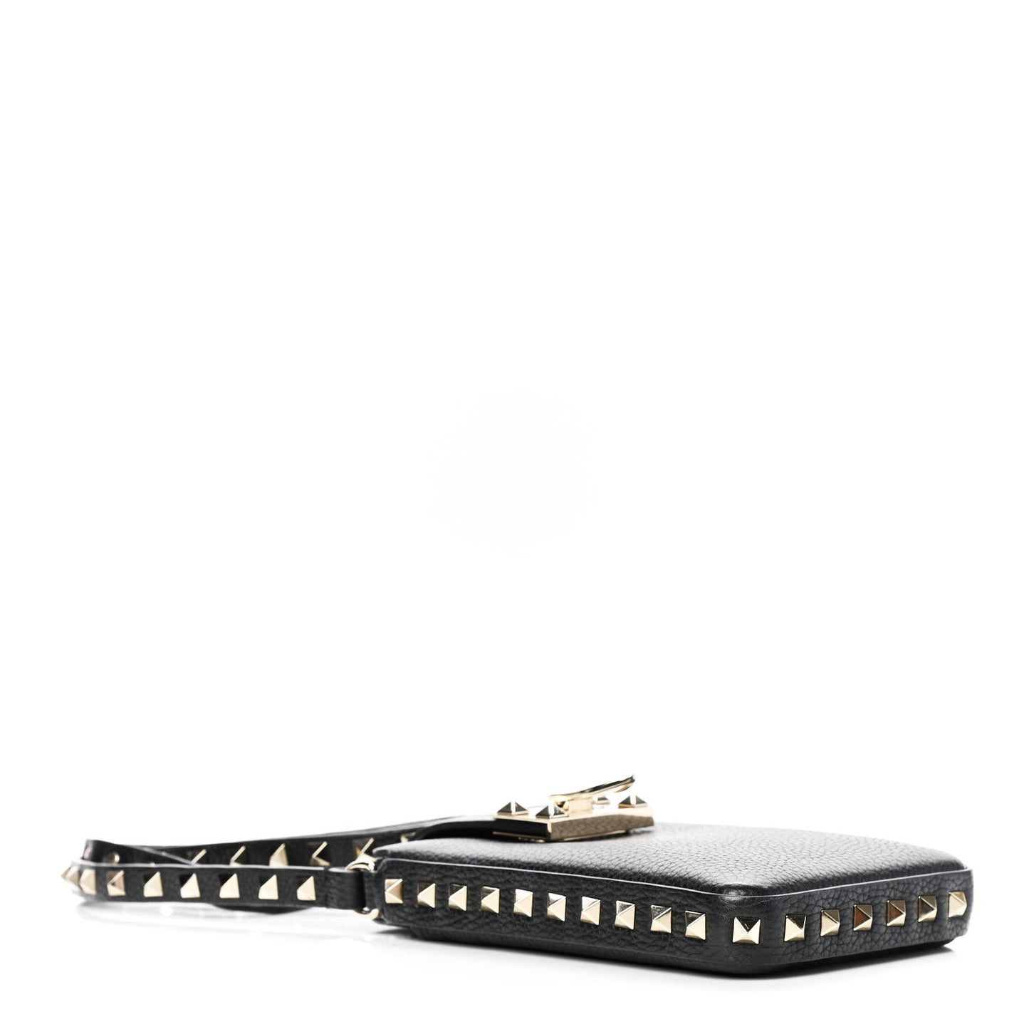 Grained Calfskin Rockstud Crossbody Phone Case Black