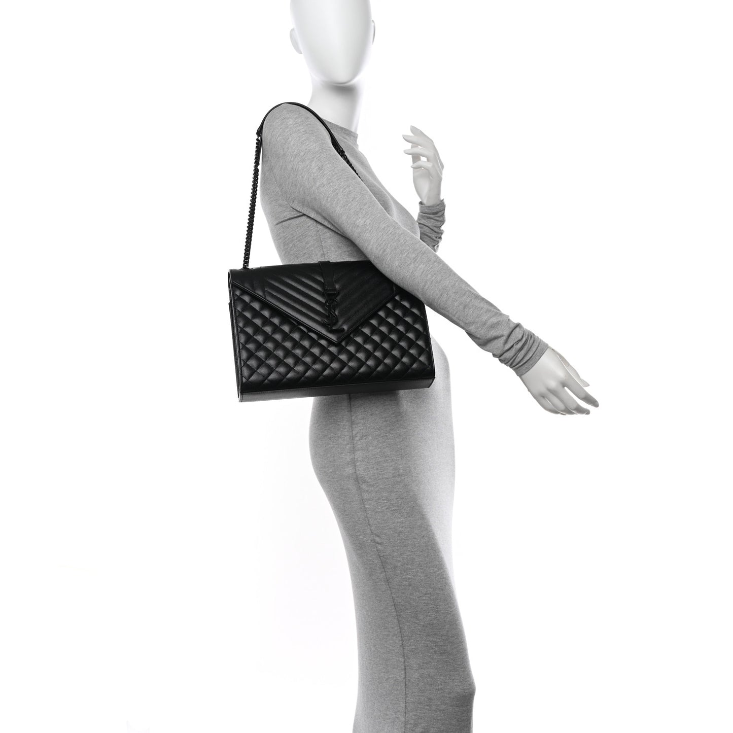 Grain De Poudre Textured Mixed Matelasse Large Triquilt Monogram Monochrome Satchel Black