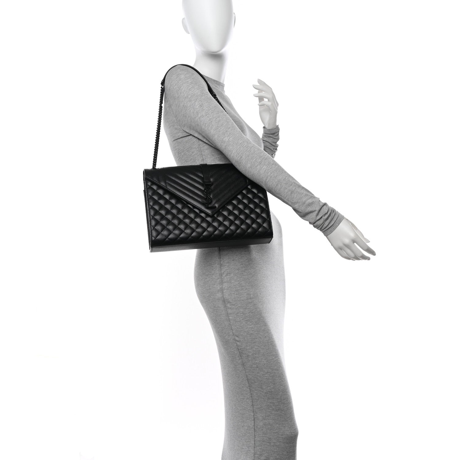 Saint Laurent Grain De Poudre Textured Mixed Matelasse Large Triquilt Monogram Monochrome Satchel Black 2 of 12