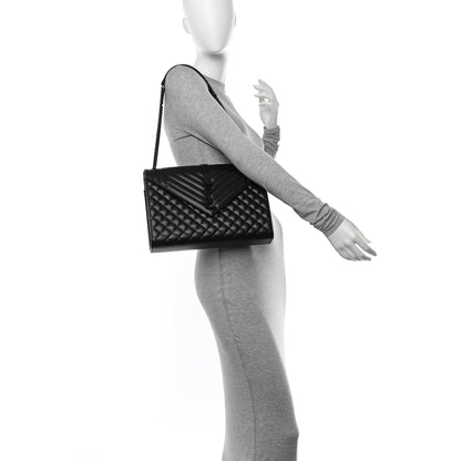 Saint Laurent Grain De Poudre Textured Mixed Matelasse Large Triquilt Monogram Monochrome Satchel Black 2 of 12