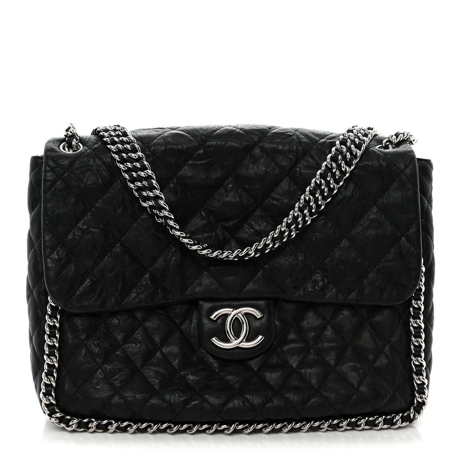 Chanel Washed Lambskin Quilted Maxi Chain Around Flap Black 1 of 12