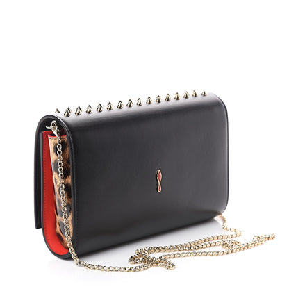 Christian Louboutin Calfskin Patent Leopard Spikes Paloma Clutch Black 2 of 8