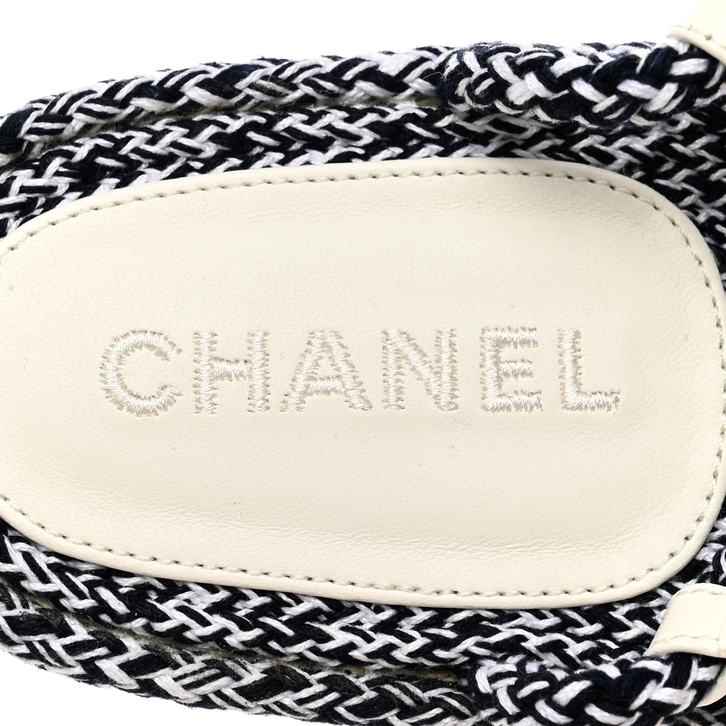 Lambskin Cord Chain CC Sandals 38 Navy Blue White