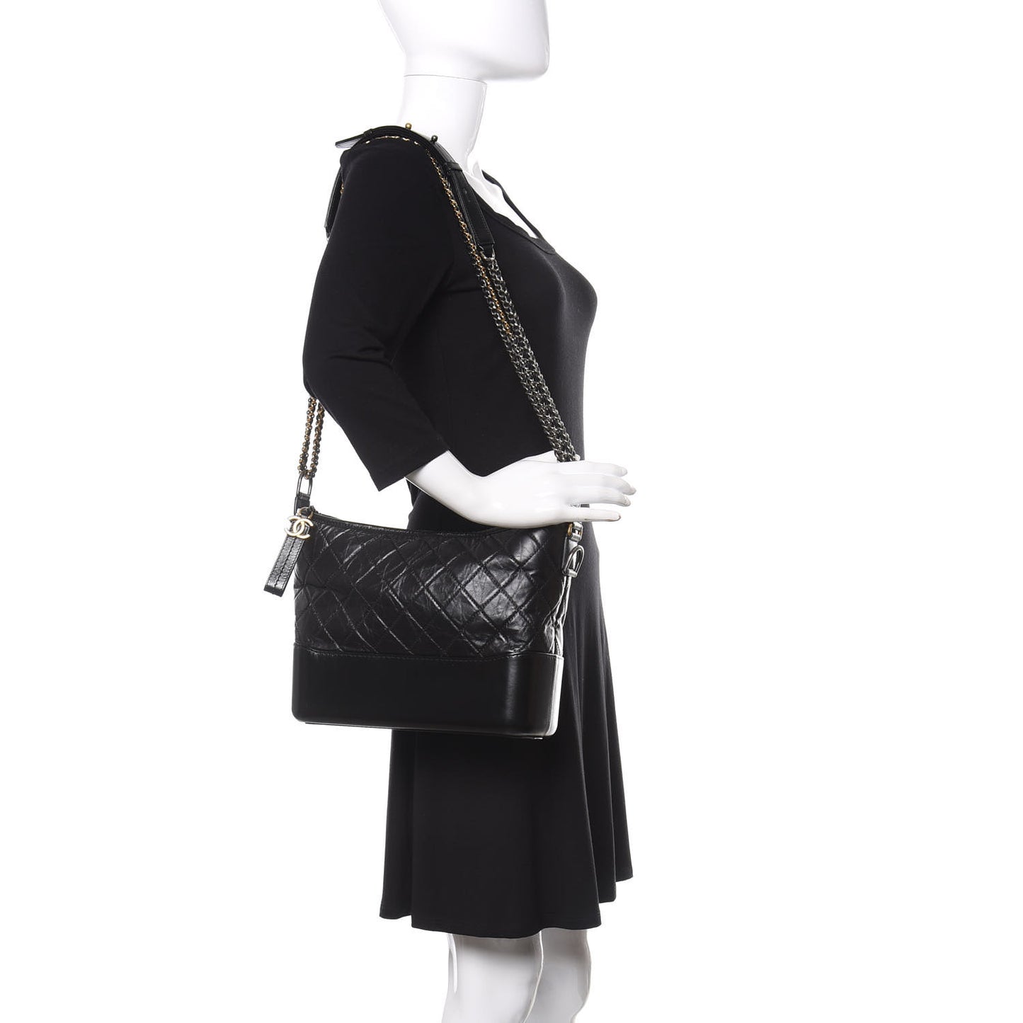 Aged Calfskin Quilted Medium Gabrielle Hobo Black