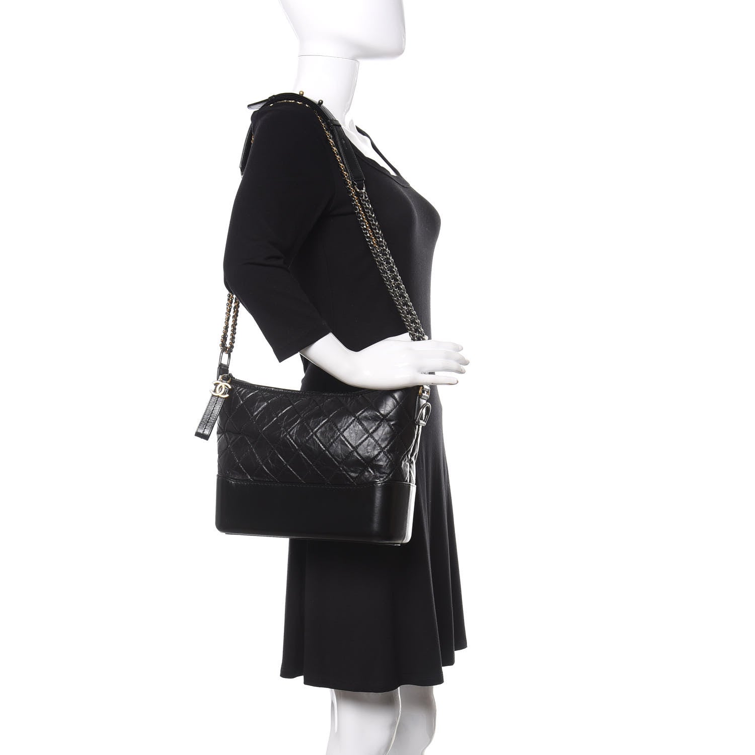 Chanel Aged Calfskin Quilted Medium Gabrielle Hobo Black 2 of 11