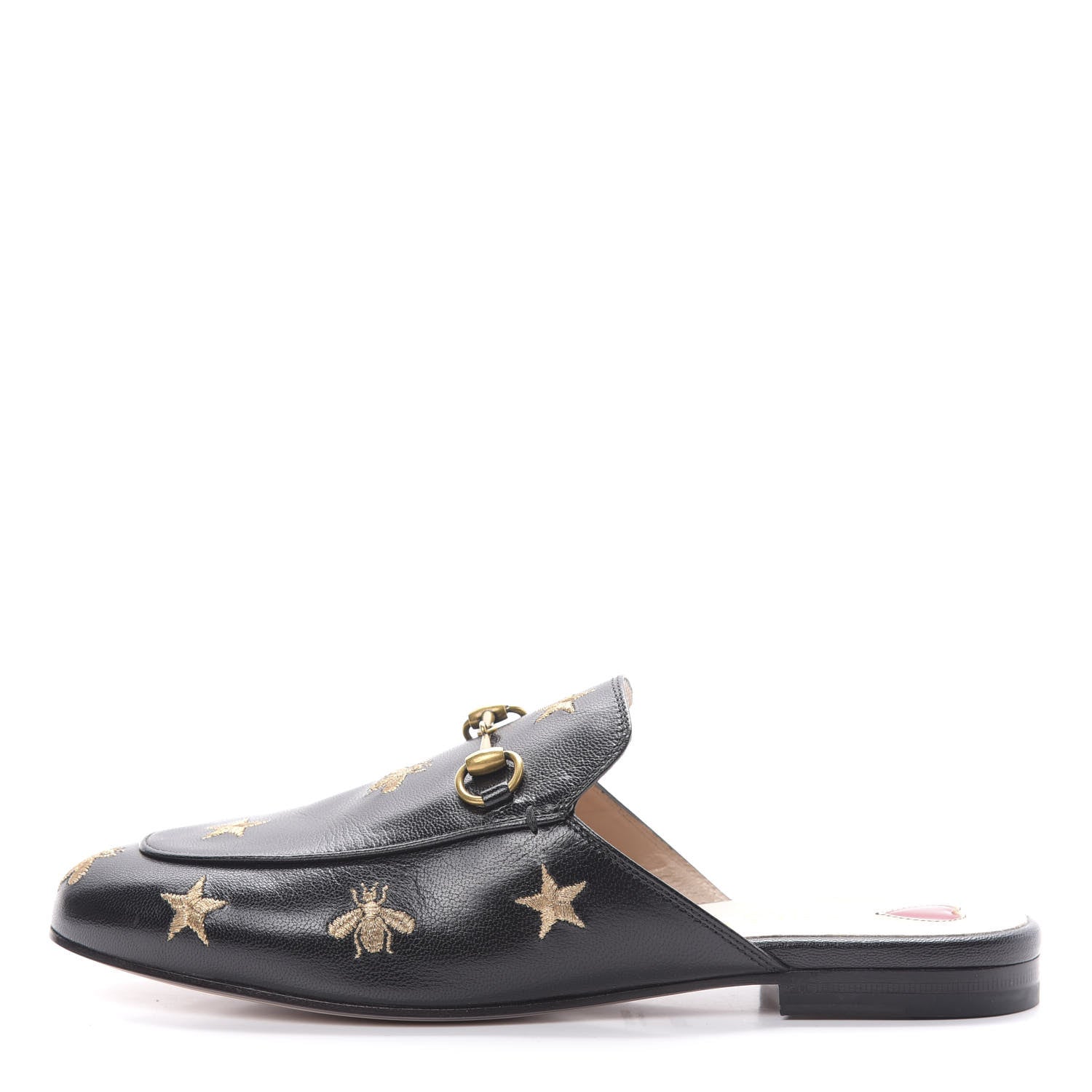 Gucci Goatskin Bee Star Embroidered Womens Princetown Slippers 38.5 Black 1 of 8