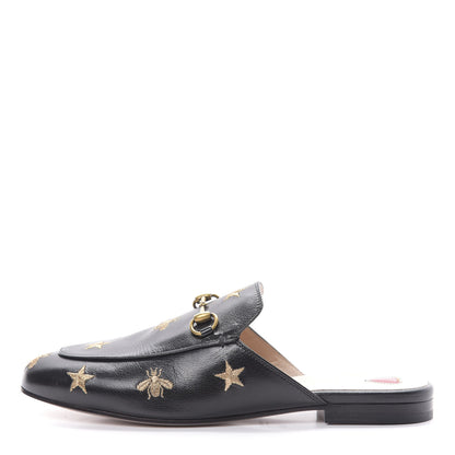 Gucci Goatskin Bee Star Embroidered Womens Princetown Slippers 38.5 Black 1 of 8