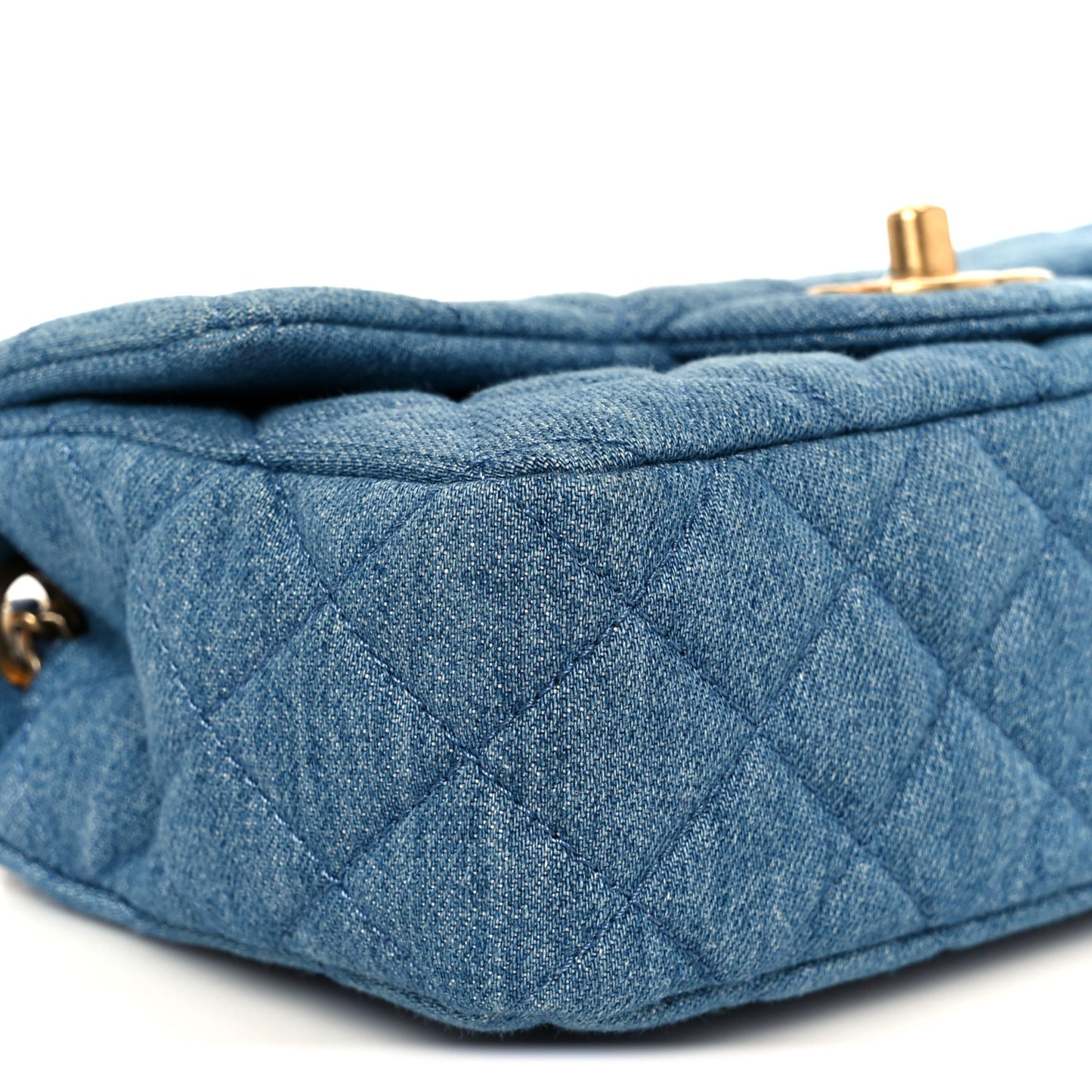 Denim Quilted Mini Pearl Crush Rectangular Flap Blue
