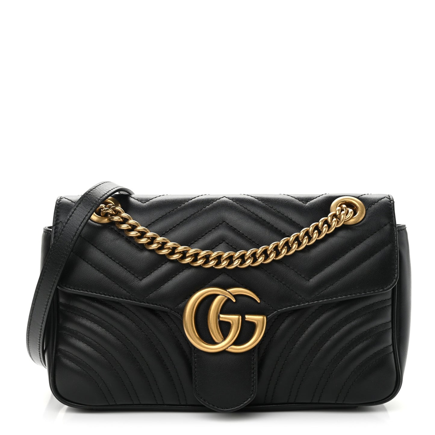 Calfskin Matelasse Small GG Marmont Shoulder Bag Black