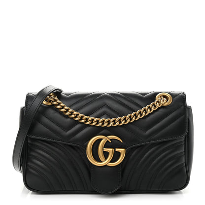 Gucci Calfskin Matelasse Small GG Marmont Shoulder Bag Black 1 of 12