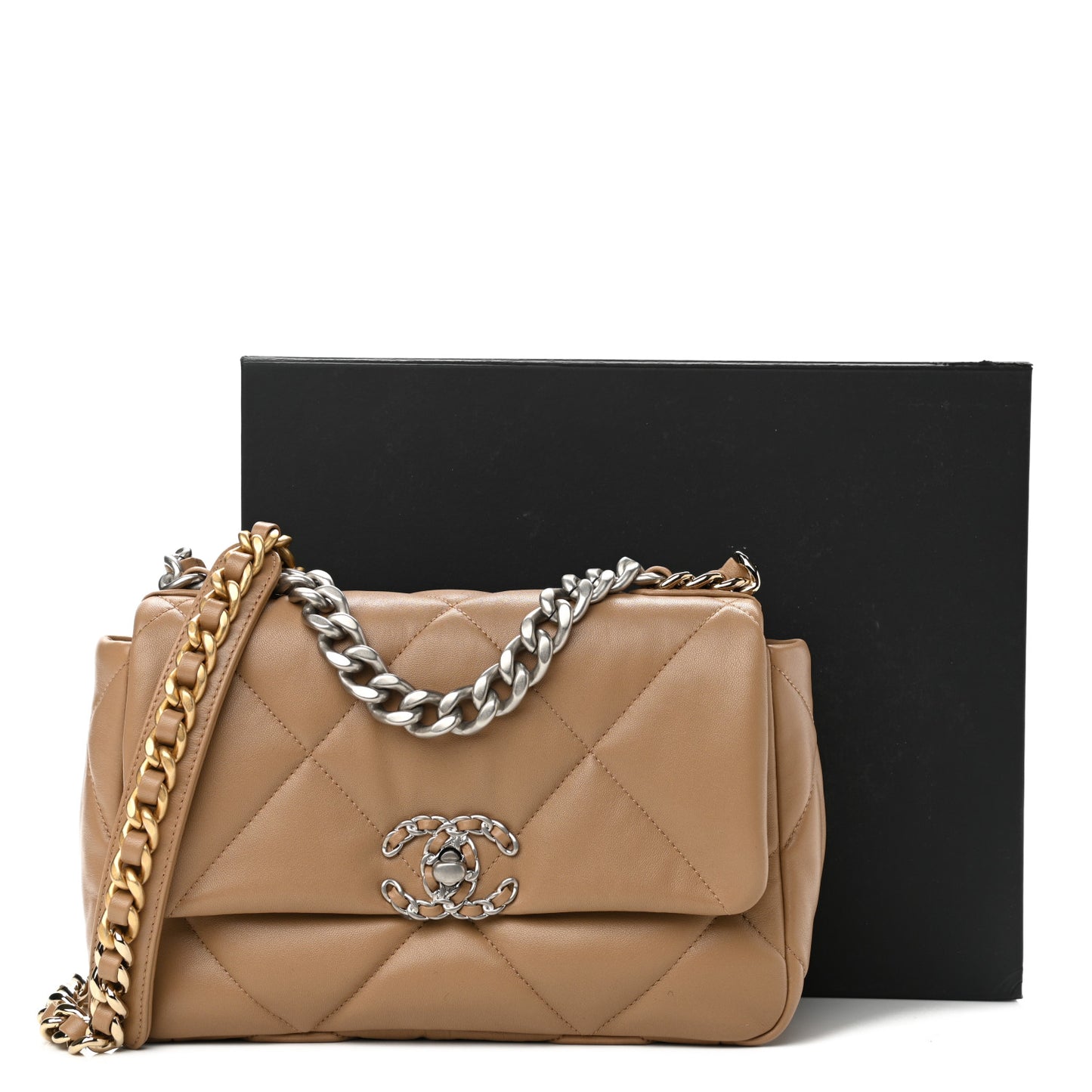 Lambskin Quilted Medium Chanel 19 Flap Dark Beige