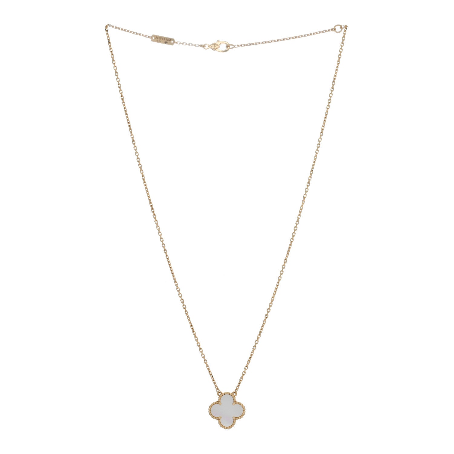 Van Cleef & Arpels 18K Yellow Gold Mother of Pearl Vintage Alhambra Pendant Necklace 3 of 4